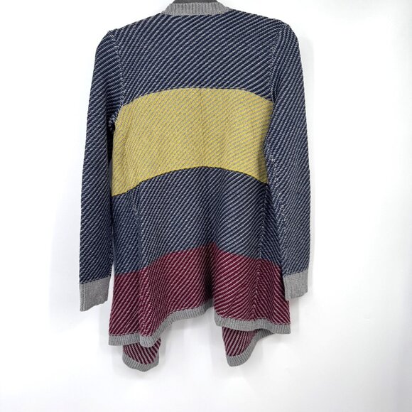 Cabi XS Open Front Striped Knit Cardigan With Colorblock Design In Navy Yellow & - Picture 6 of 7